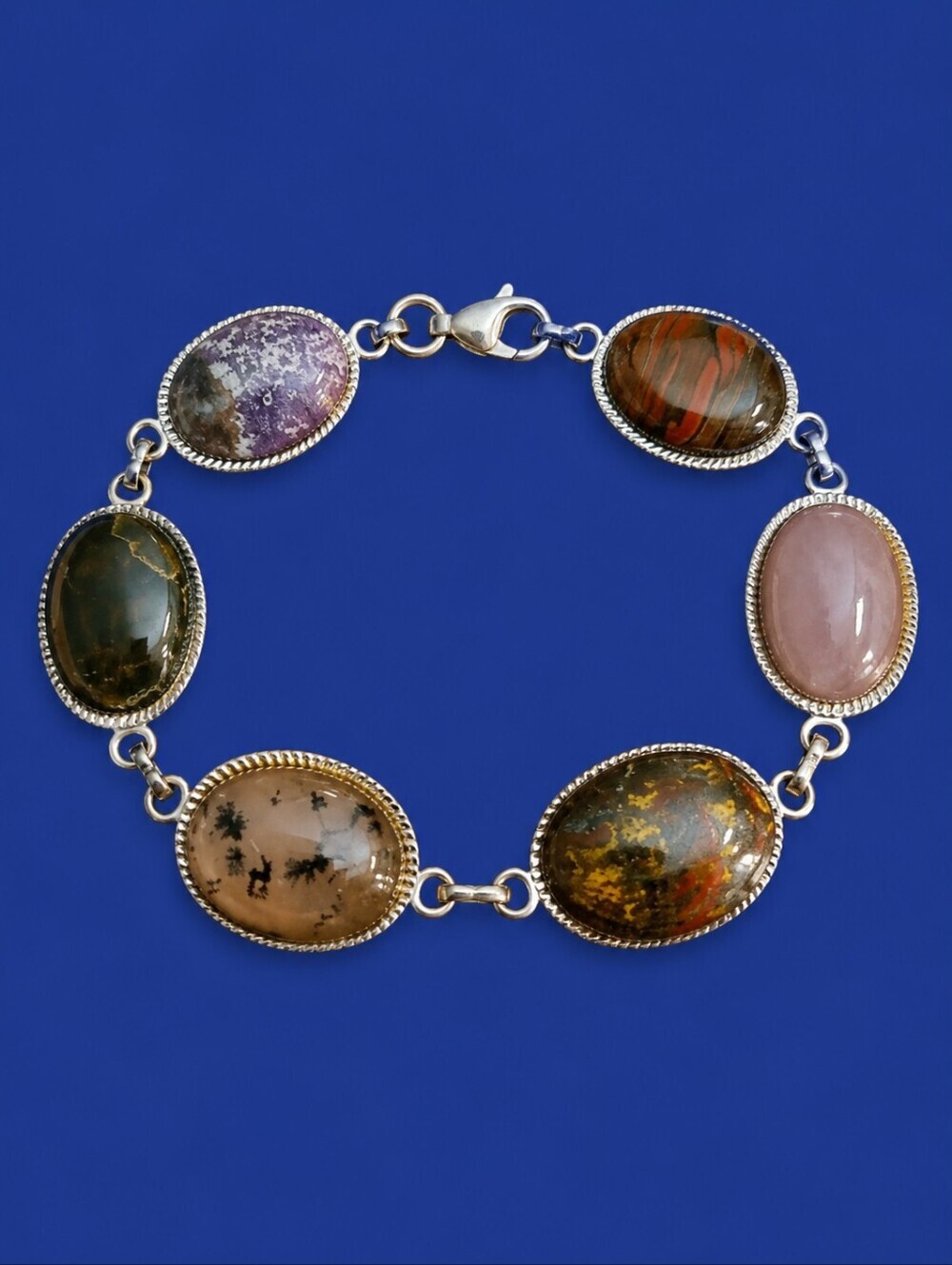 VTG 1970s Multi-gem Oval Cabochon Chain Bracelet